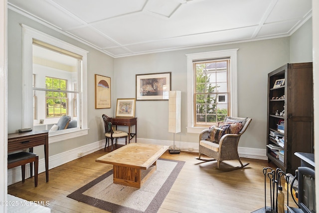 699 River Rd, Fair Haven, NJ 07704 - living area featuring hardwood / wood-style floors and ornamental molding