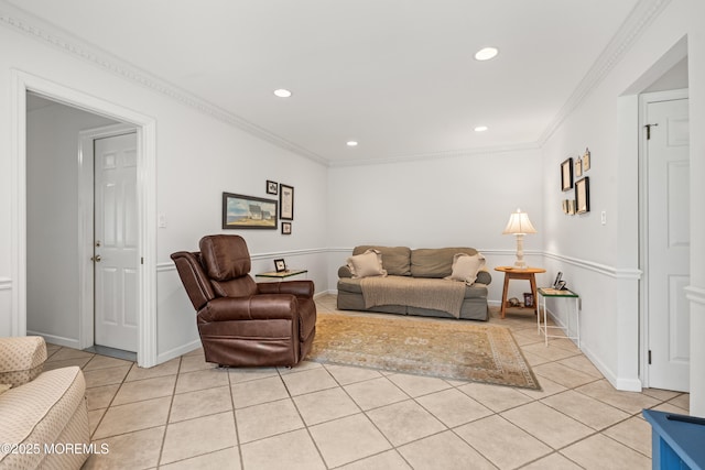 24 Sugar Maple Dr, Red Bank, NJ 07701 - living room with light tile patterned floors, recessed lighting, and ornamental molding