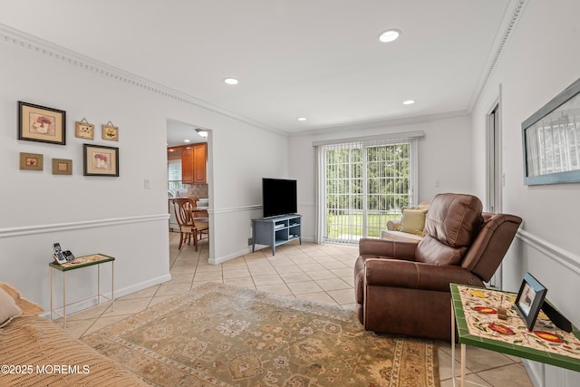 24 Sugar Maple Dr, Red Bank, NJ 07701 - tiled living room with ornamental molding and recessed lighting