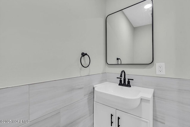 84 Briar Mills Dr, Brick, NJ 08724 - bathroom with tile walls, vanity, and a wainscoted wall