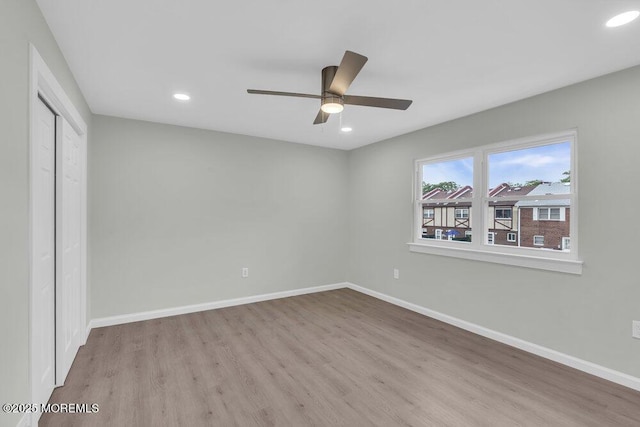 84 Briar Mills Dr, Brick, NJ 08724 - unfurnished bedroom featuring wood finished floors, baseboards, recessed lighting, a closet, and a ceiling fan