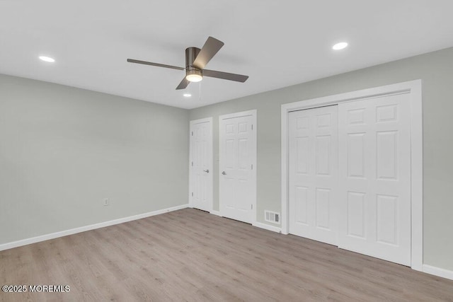 84 Briar Mills Dr, Brick, NJ 08724 - unfurnished bedroom with wood finished floors, baseboards, recessed lighting, multiple closets, and a ceiling fan