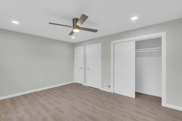 84 Briar Mills Dr, Brick, NJ 08724 - unfurnished bedroom featuring wood finished floors, recessed lighting, baseboards, two closets, and ceiling fan