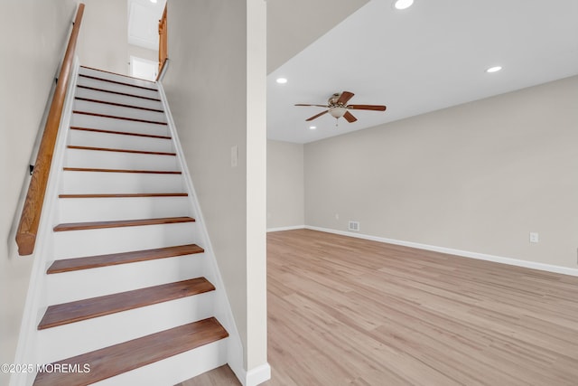 34-1 Green Grove Ave, Keyport, NJ 07735 - stairway with recessed lighting, ceiling fan, and wood finished floors