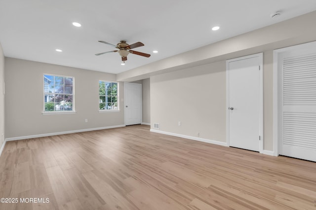 34-1 Green Grove Ave, Keyport, NJ 07735 - unfurnished bedroom featuring multiple closets, light wood finished floors, recessed lighting, and ceiling fan