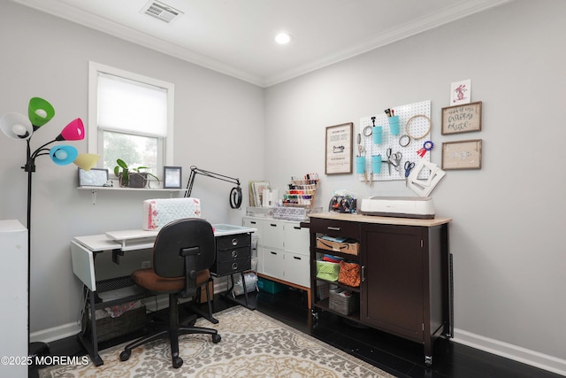 8 Clement Ln, Leonardo, NJ 07737 - office area featuring ornamental molding, wood finished floors, and recessed lighting