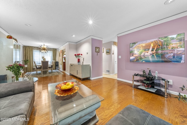35 Lone Star Ln, Manalapan, NJ 07726 - living area with crown molding, wood finished floors, baseboards, and recessed lighting