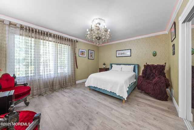 35 Lone Star Ln, Manalapan, NJ 07726 - bedroom featuring ornamental molding, a chandelier, wood finished floors, and baseboards