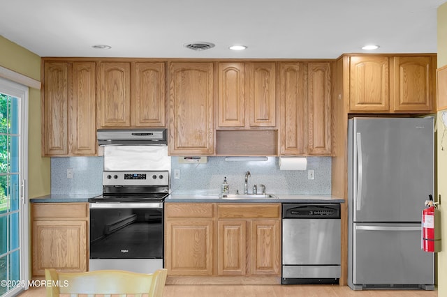 5 Oregon Dr Unit B, Whiting, NJ 08759 - kitchen featuring stainless steel appliances, under cabinet range hood, a sink, tasteful backsplash, and recessed lighting