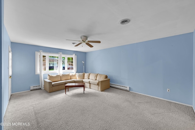 5 Oregon Dr Unit B, Whiting, NJ 08759 - living area featuring baseboard heating, a ceiling fan, and carpet