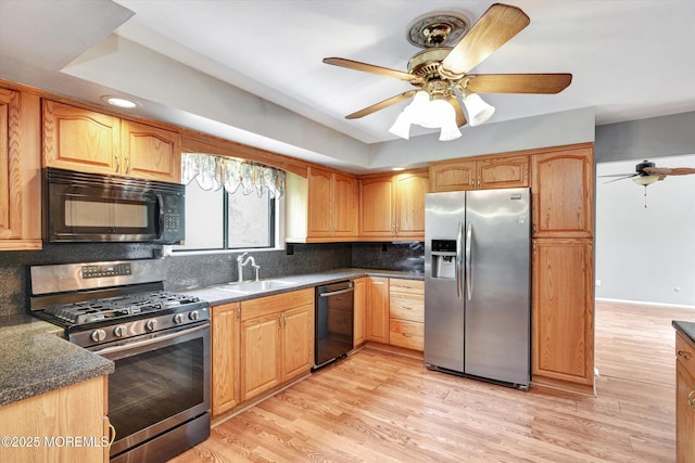 19 Northwoods Rd, Ocean Twp, NJ 07712 - kitchen featuring stainless steel appliances, ceiling fan, backsplash, light wood-type flooring, and recessed lighting