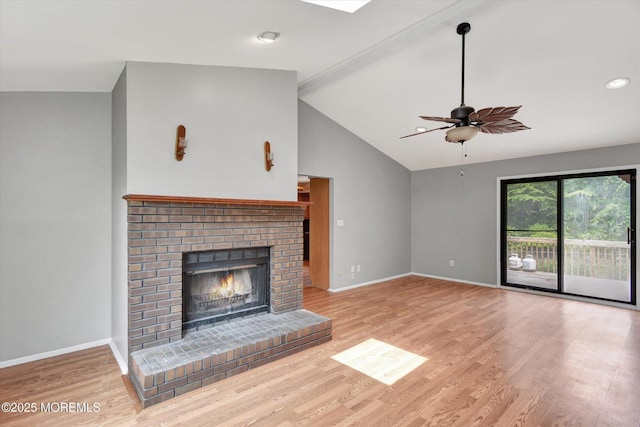 19 Northwoods Rd, Ocean Twp, NJ 07712 - unfurnished living room featuring ceiling fan, light wood finished floors, a fireplace, and recessed lighting