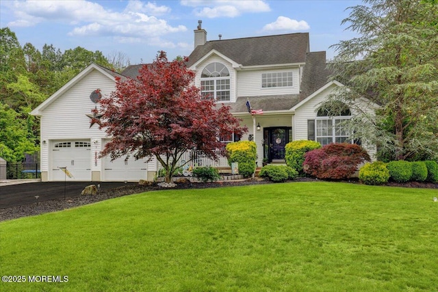 3 Kindling Way, Jackson, NJ 08527 - traditional-style home with a front lawn, asphalt driveway, a chimney, a garage, and roof with shingles