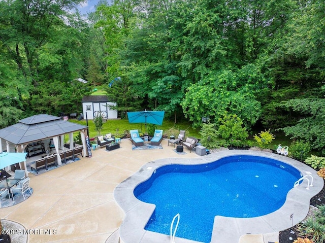 3 Kindling Way, Jackson, NJ 08527 - outdoor pool featuring a patio, an outdoor hangout area, a gazebo, and a shed