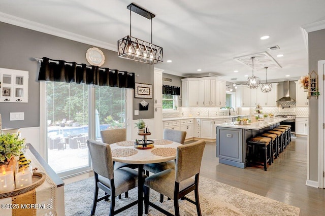 3 Kindling Way, Jackson, NJ 08527 - dining room with crown molding, a chandelier, light wood-style floors, and recessed lighting