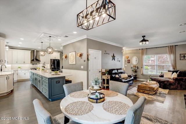 3 Kindling Way, Jackson, NJ 08527 - dining area featuring dark wood-style floors, crown molding, recessed lighting, and a chandelier