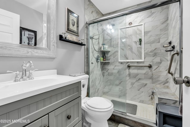 75 Farnworth Close Unit 1000, Freehold, NJ 07728 - bathroom featuring toilet, vanity, and a stall shower