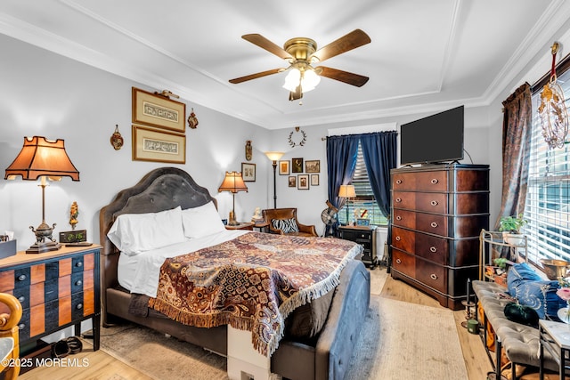 75 Farnworth Close Unit 1000, Freehold, NJ 07728 - bedroom featuring wood finished floors, a raised ceiling, ornamental molding, and a ceiling fan