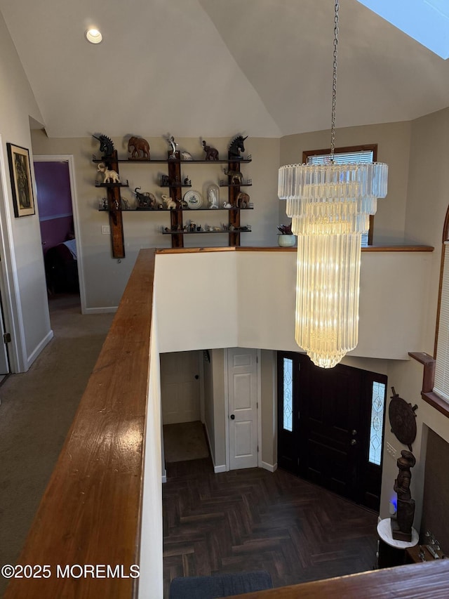 300 Allenhurst Ave, Neptune Township, NJ 07753 - foyer entrance with a chandelier, vaulted ceiling, recessed lighting, healthy amount of natural light, and baseboards