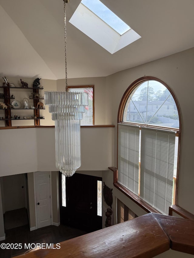300 Allenhurst Ave, Neptune Township, NJ 07753 - foyer with a skylight, a chandelier, and lofted ceiling