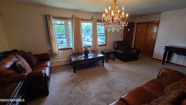 354 Alpine St, Perth Amboy City, NJ 08861 - carpeted living area featuring a baseboard heating unit and a chandelier