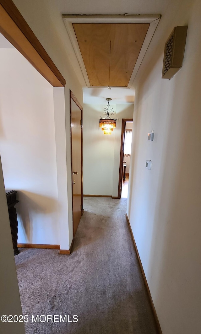 354 Alpine St, Perth Amboy City, NJ 08861 - corridor featuring carpet flooring and attic access