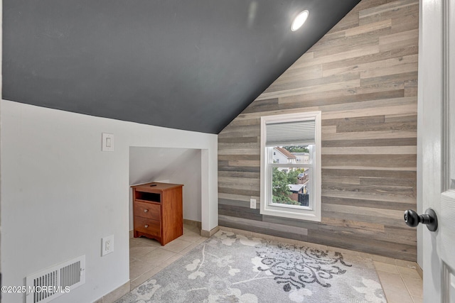 51 Oakland St, Red Bank, NJ 07701 - bonus room featuring lofted ceiling, wooden walls, and tile patterned floors