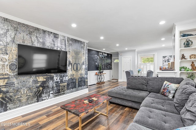 51 Oakland St, Red Bank, NJ 07701 - living room with ornamental molding, wood finished floors, and recessed lighting