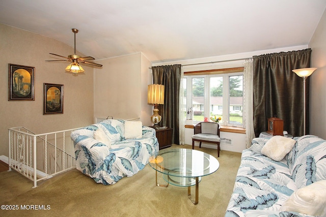 18 Kingsport Dr, Howell, NJ 07731 - living room with carpet, lofted ceiling, and a ceiling fan