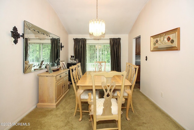 18 Kingsport Dr, Howell, NJ 07731 - dining space featuring vaulted ceiling, a chandelier, and light colored carpet