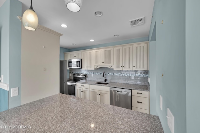 233 Heron Rd, Tuckerton, NJ 08087 - kitchen with appliances with stainless steel finishes, a sink, decorative backsplash, decorative light fixtures, and recessed lighting