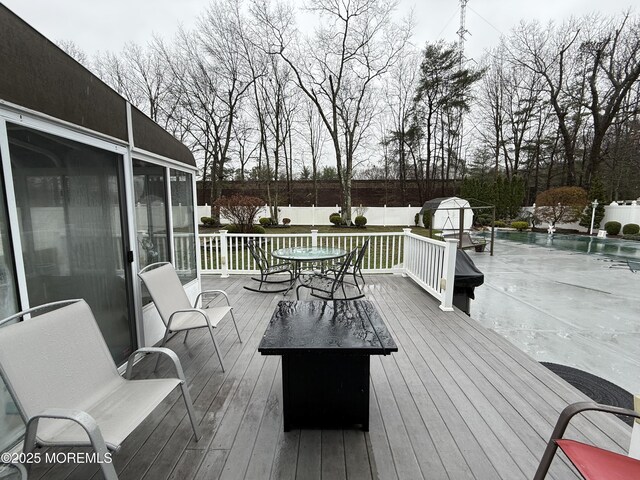 4 Hemlock Hill Rd, Jackson, NJ 08527 - deck with a fenced backyard, a swimming pool, and outdoor dining area