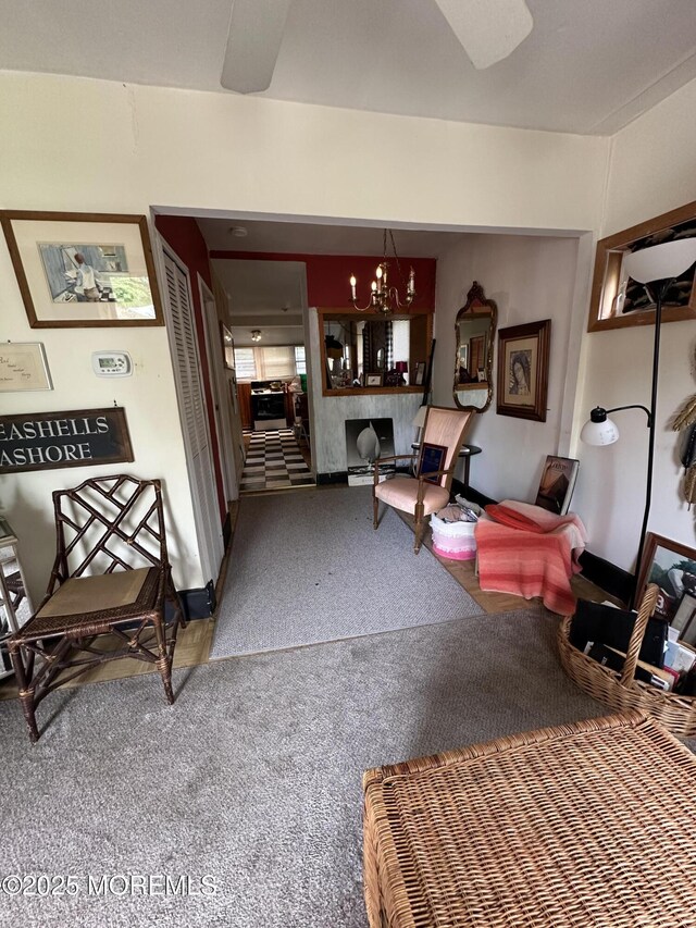 122 Hamilton Ave, Leonardo, NJ 07737 - living area featuring carpet and a chandelier