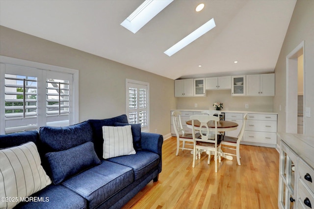 206 Chicago Ave, Point Pleasant Beach, NJ 08742 - living room with lofted ceiling, light wood finished floors, a skylight, and recessed lighting