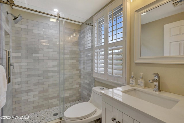 206 Chicago Ave, Point Pleasant Beach, NJ 08742 - bathroom featuring a stall shower, vanity, and toilet