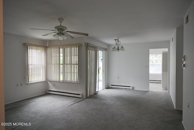 22 Elmswell Ave, Manchester, NJ 08759 - carpeted empty room with a baseboard heating unit, a baseboard radiator, ceiling fan, and a chandelier