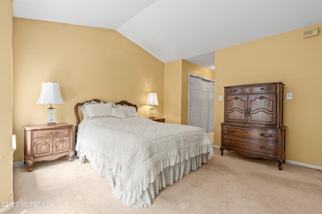 74 Mc Kinley Dr, Ocean Twp, NJ 07712 - bedroom featuring lofted ceiling, a closet, and light carpet