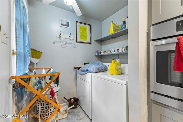 4 Roanoke Ct, Willingboro, NJ 08046 - washroom with washing machine and dryer and a ceiling fan