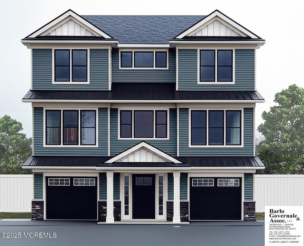 189 Pershing Blvd, Lavallette, NJ 08735 - view of front facade with stone siding, a shingled roof, and a metal roof