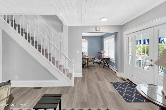 342 Lincoln Ave, Avon-By-The-Sea, NJ 07717 - foyer entrance featuring crown molding, wooden ceiling, wood finished floors, and stairway