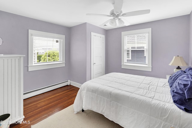 342 Lincoln Ave, Avon-By-The-Sea, NJ 07717 - bedroom featuring a baseboard radiator, dark wood-style floors, and ceiling fan