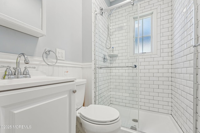 342 Lincoln Ave, Avon-By-The-Sea, NJ 07717 - full bathroom featuring a shower stall, a wainscoted wall, and vanity