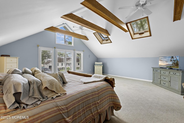 14 W St, Monmouth Beach, NJ 07750 - bedroom featuring vaulted ceiling, carpet flooring, a skylight, and ceiling fan