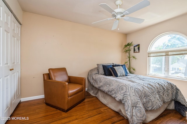 892 Eaglehurst Rd, Toms River, NJ 08753 - bedroom with wood finished floors, a closet, and a ceiling fan