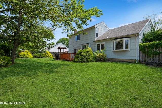 892 Eaglehurst Rd, Toms River, NJ 08753 - rear view of house featuring a deck, a gazebo, roof with shingles, and a chimney