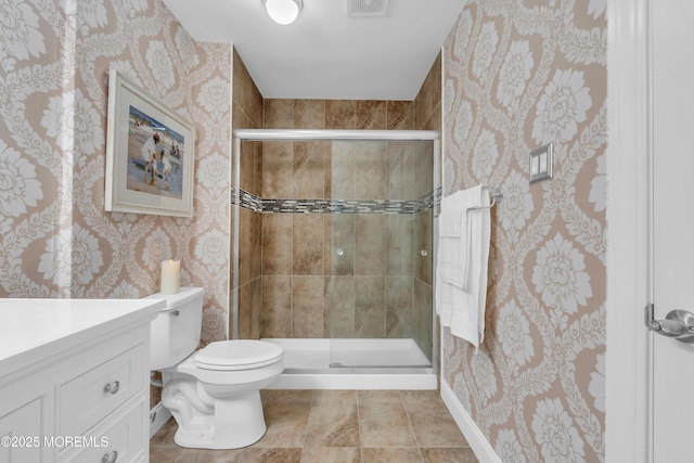 37 Normanton Ave, Manchester, NJ 08759 - bathroom with wallpapered walls, vanity, and a shower stall