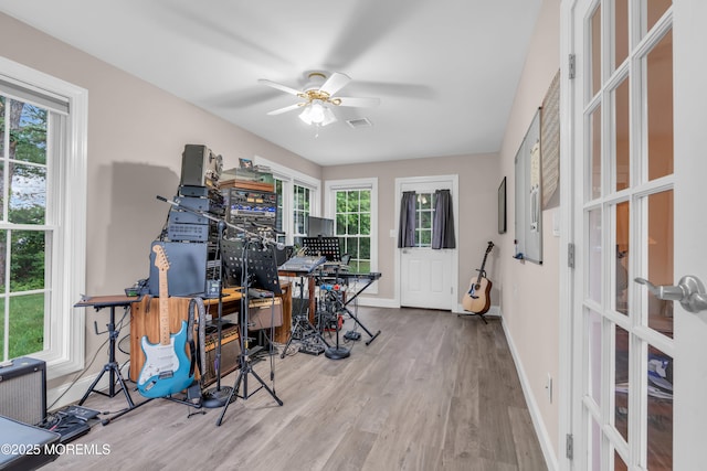 37 Normanton Ave, Manchester, NJ 08759 - home office featuring wood finished floors, a ceiling fan, and french doors