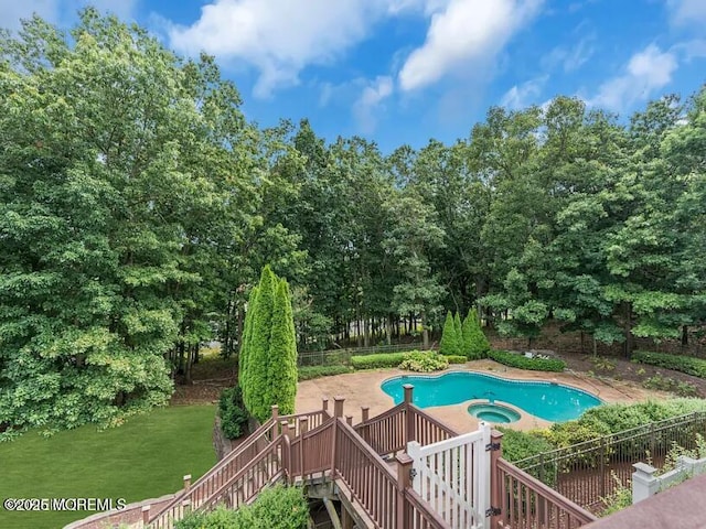 1 Turtle Clan Ct, Clarksburg, NJ 08510 - view of swimming pool with an in-ground hot tub, stairs, and a patio