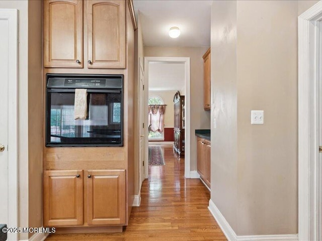 1 Turtle Clan Ct, Clarksburg, NJ 08510 - kitchen with black oven, light wood finished floors, dark countertops, and light brown cabinets