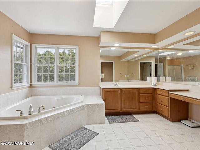 1 Turtle Clan Ct, Clarksburg, NJ 08510 - full bathroom with a tub with jets, vanity, a shower stall, and tile patterned flooring
